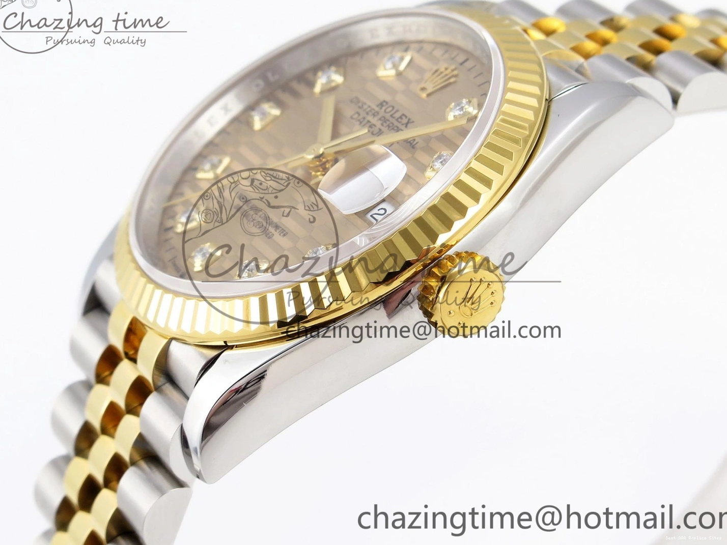 Good Copy Rolex Watches Best 904L on VS Premium Edition 1897 YG Diamonds 1:1 36 Jubilee Steel Textured SS Bracelet DateJust 126233 Dial VSF 0102